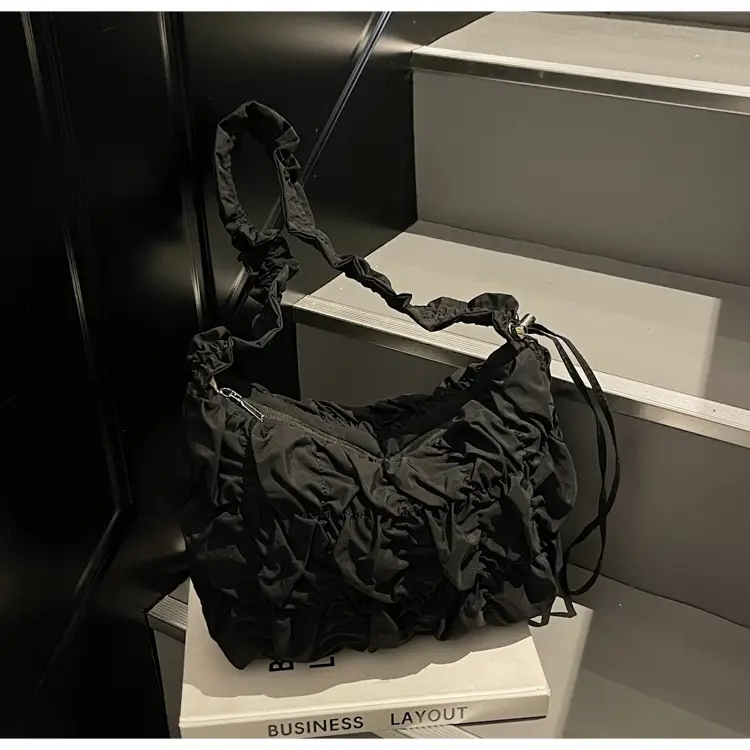 Black Pleated Bubble Shoulder Bag for Girls — feature 48