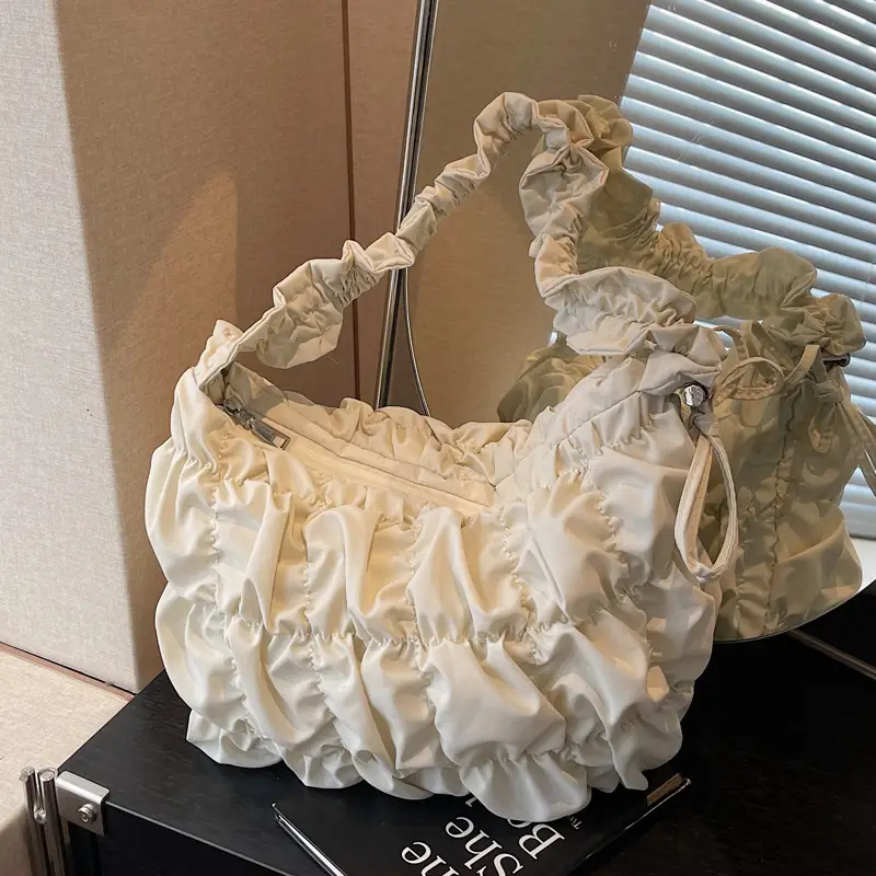 Ruffled Cream Shoulder Bag Women Spring 2025 - Image 6