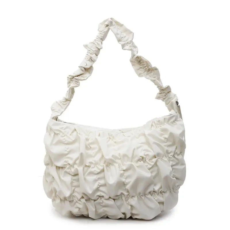 Ruffled Cream Shoulder Bag Women Spring 2025 - Image 2