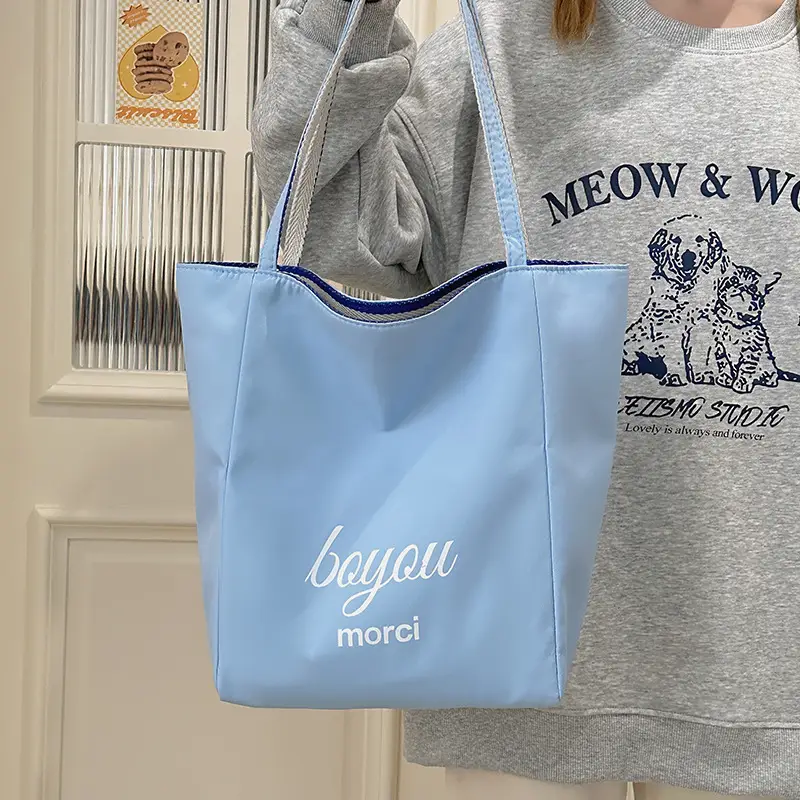 Blue Striped Canvas Shoulder Tote Bag 2025 Korean Style - Image 4