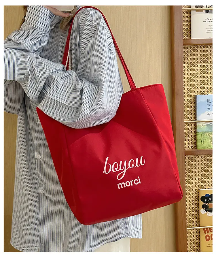 Blue Striped Canvas Shoulder Tote Bag 2025 Korean Style — feature 13