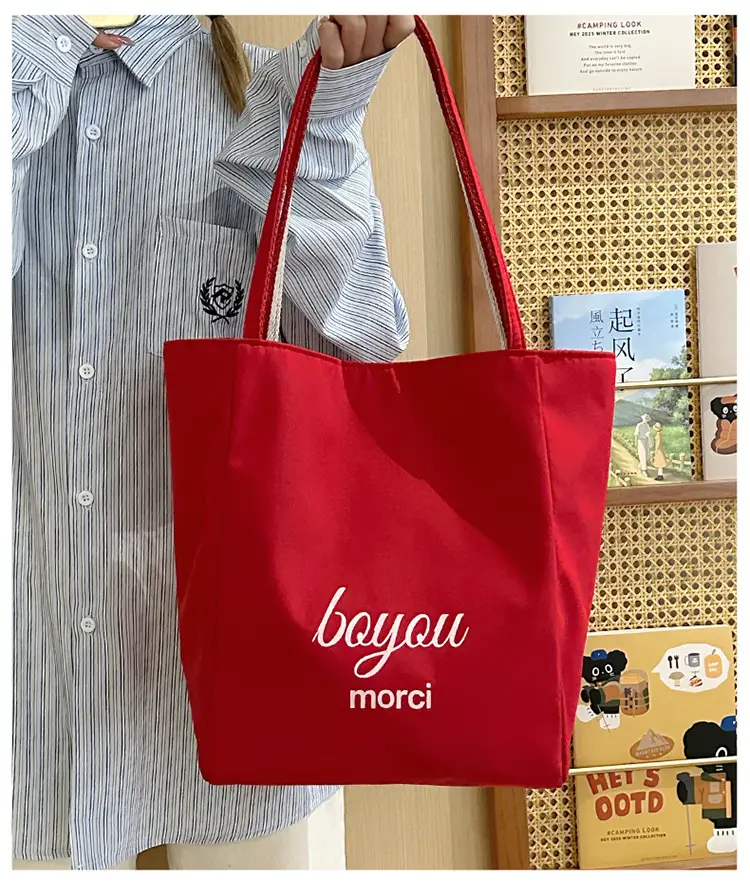 Blue Striped Canvas Shoulder Tote Bag 2025 Korean Style — feature 15