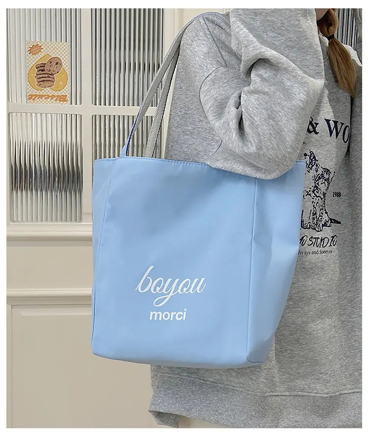 Blue Striped Canvas Shoulder Tote Bag 2025 Korean Style — feature 22