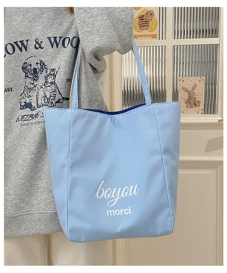 Blue Striped Canvas Shoulder Tote Bag 2025 Korean Style — feature 24