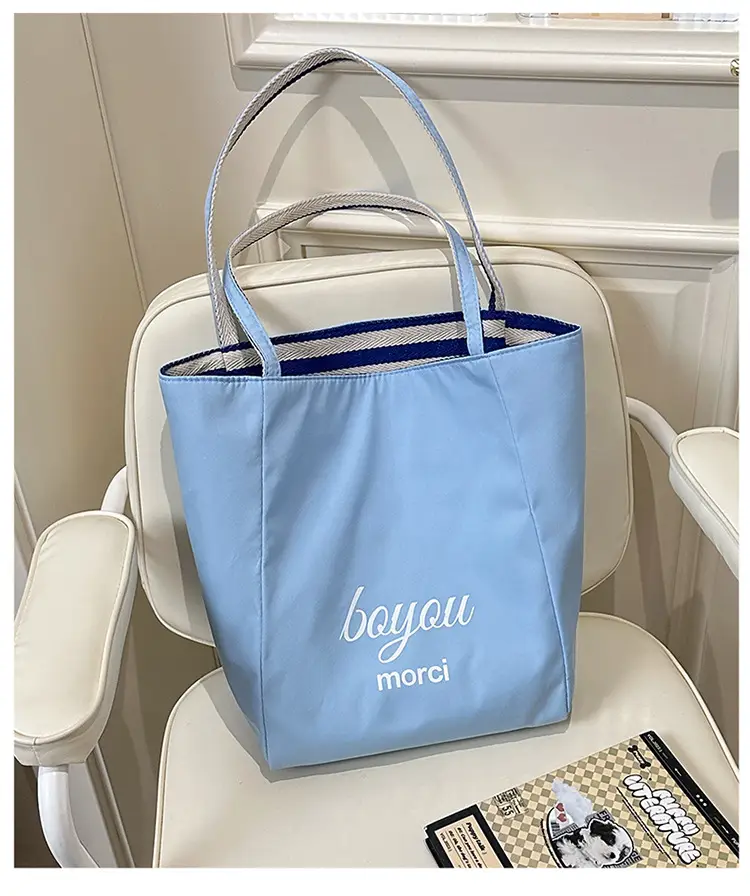 Blue Striped Canvas Shoulder Tote Bag 2025 Korean Style — feature 33