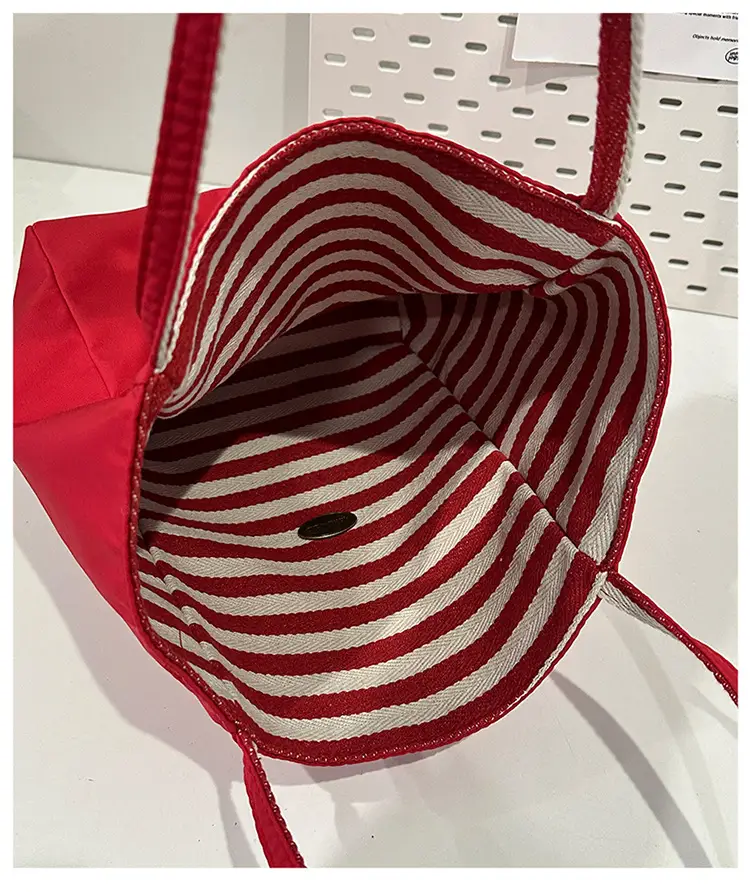 Blue Striped Canvas Shoulder Tote Bag 2025 Korean Style — feature 6