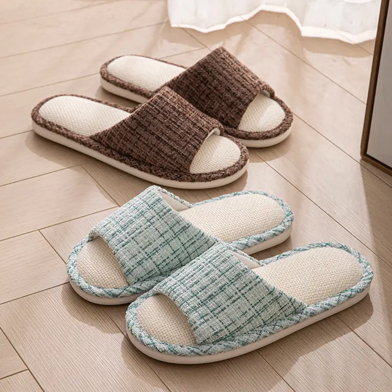 Linen Slippers for Men in Spring and Summer, Breathable, Silent, Cool at Home, Indoor Hospitality, Cotton and Linen Floor Slippers for Women, All Seasons