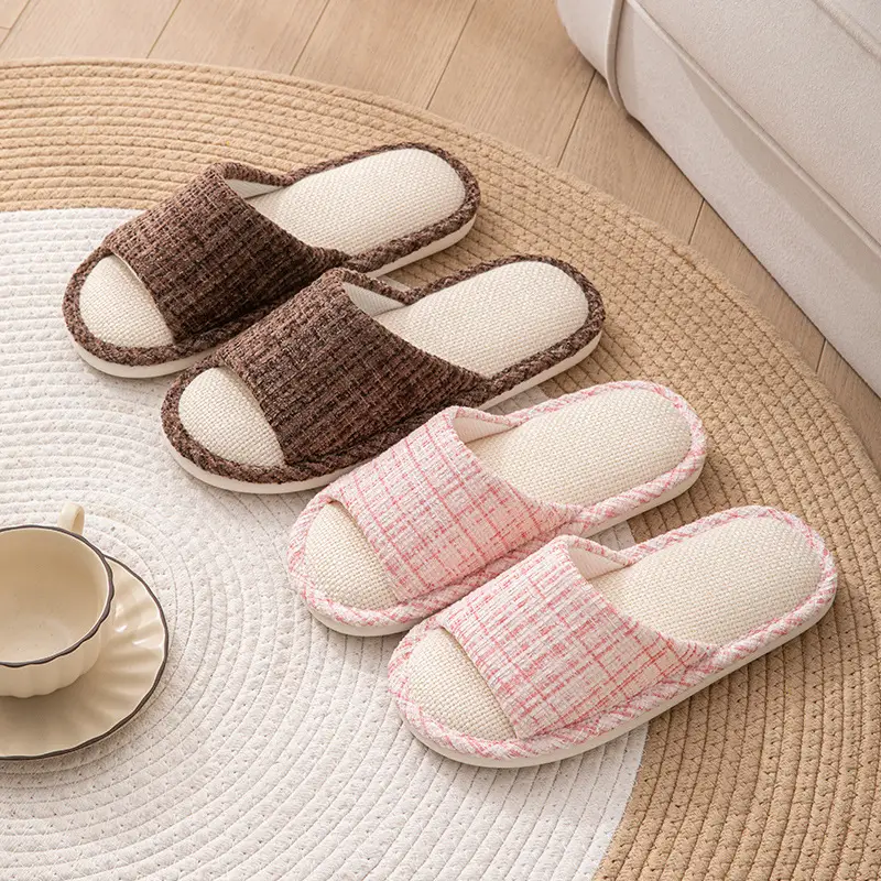 Linen Slippers for Men in Spring and Summer, Breathable, Silent, Cool at Home, Indoor Hospitality, Cotton and Linen Floor Slippers for Women, All Seasons