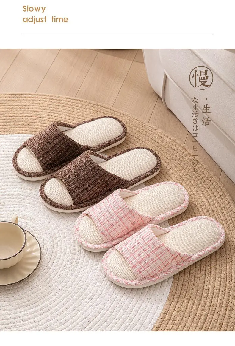 Linen Slippers for Men in Spring and Summer, Breathable, Silent, Cool at Home, Indoor Hospitality, Cotton and Linen Floor Slippers for Women, All Seasons — feature 2