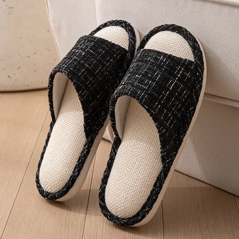 Linen Slippers for Men in Spring and Summer, Breathable, Silent, Cool at Home, Indoor Hospitality, Cotton and Linen Floor Slippers for Women, All Seasons