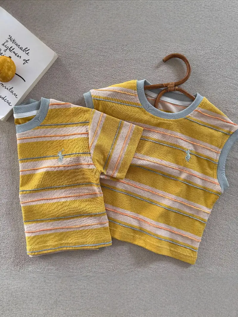 Children's Striped T-Shirt Yellow 2025 Summer - Image 4