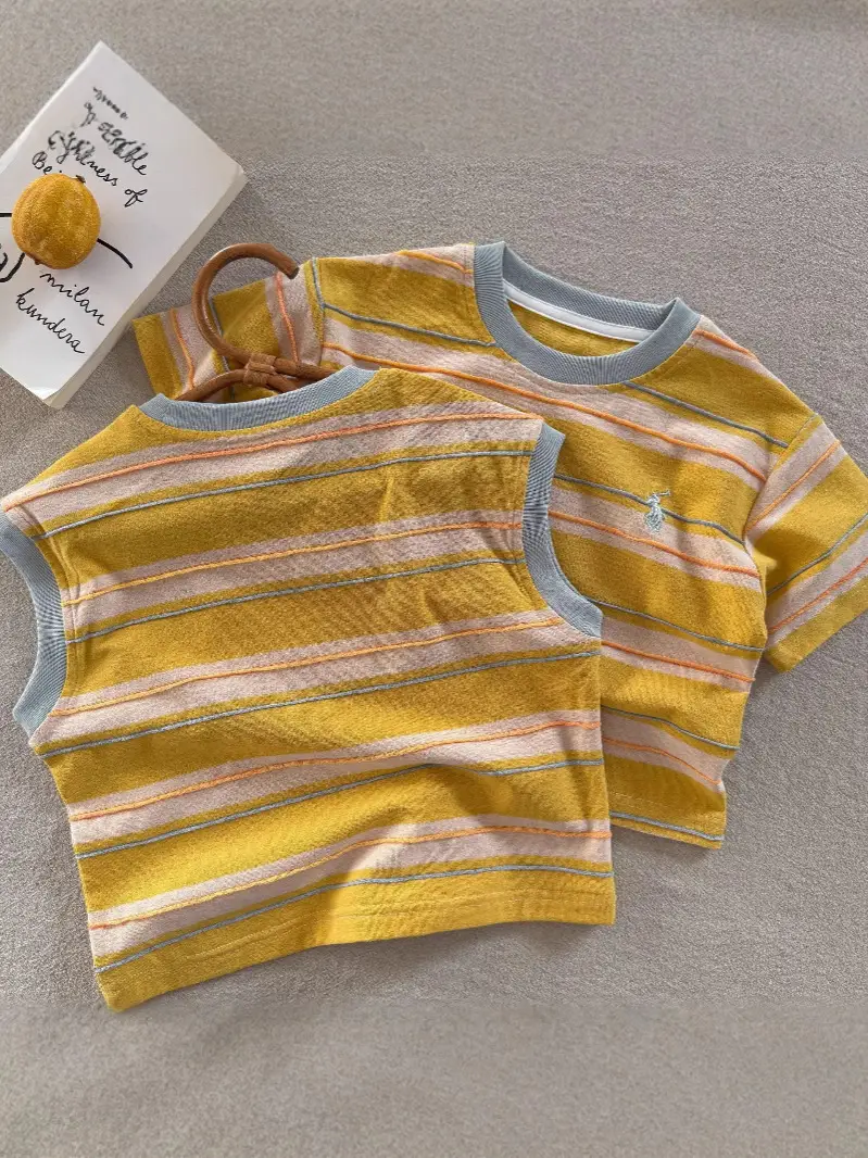 Children's Striped T-Shirt Yellow 2025 Summer - Image 5