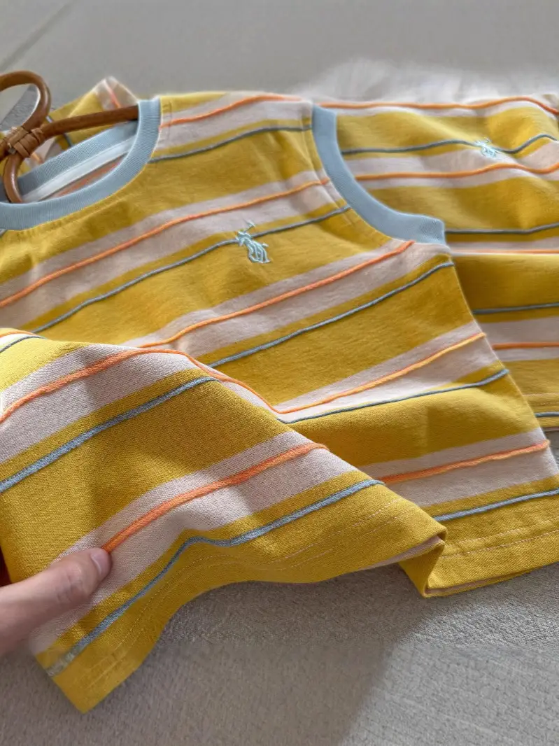 Children's Striped T-Shirt Yellow 2025 Summer - Image 7