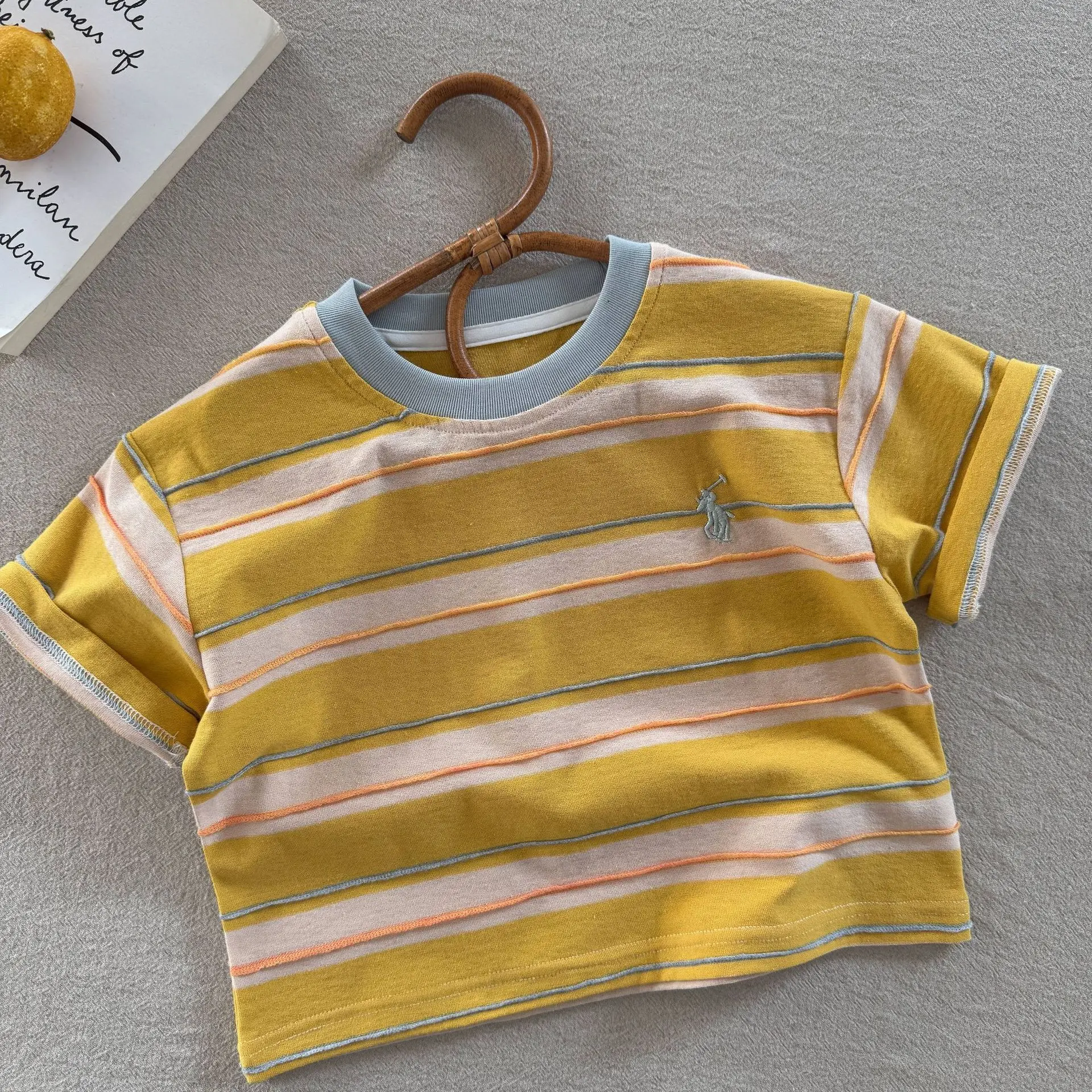 Children's Striped T-Shirt Yellow 2025 Summer — feature 10