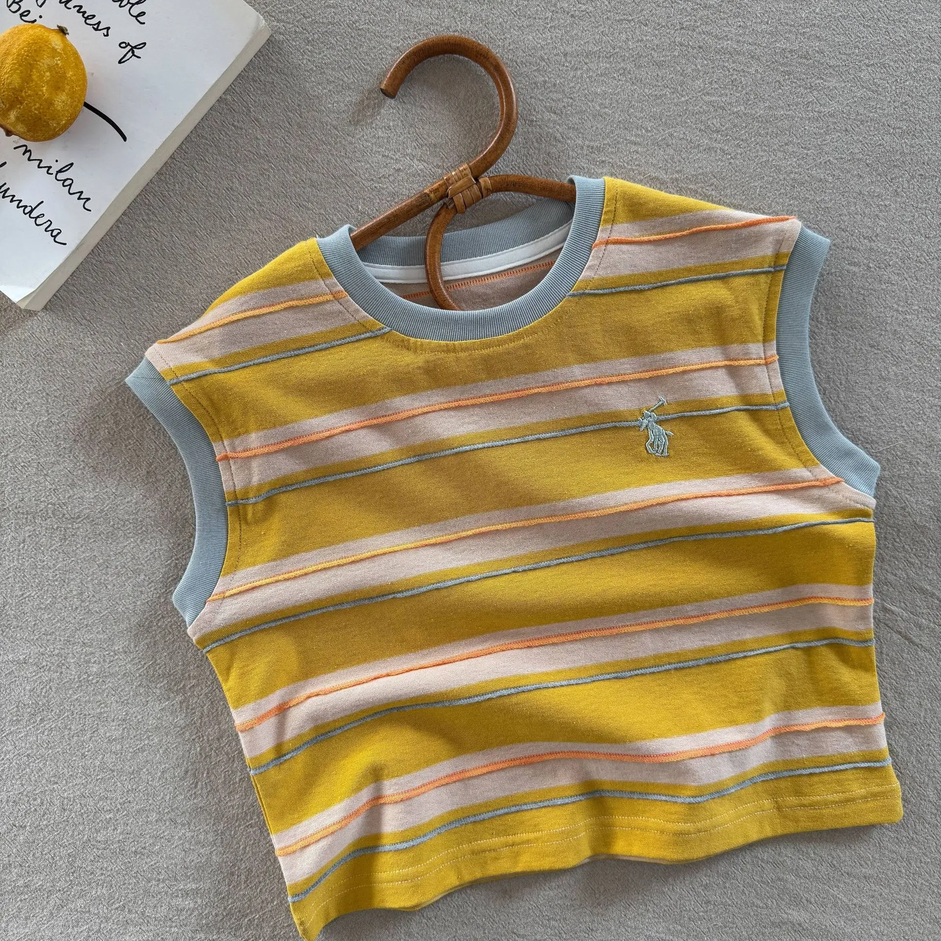 Children's Striped T-Shirt Yellow 2025 Summer — feature 3