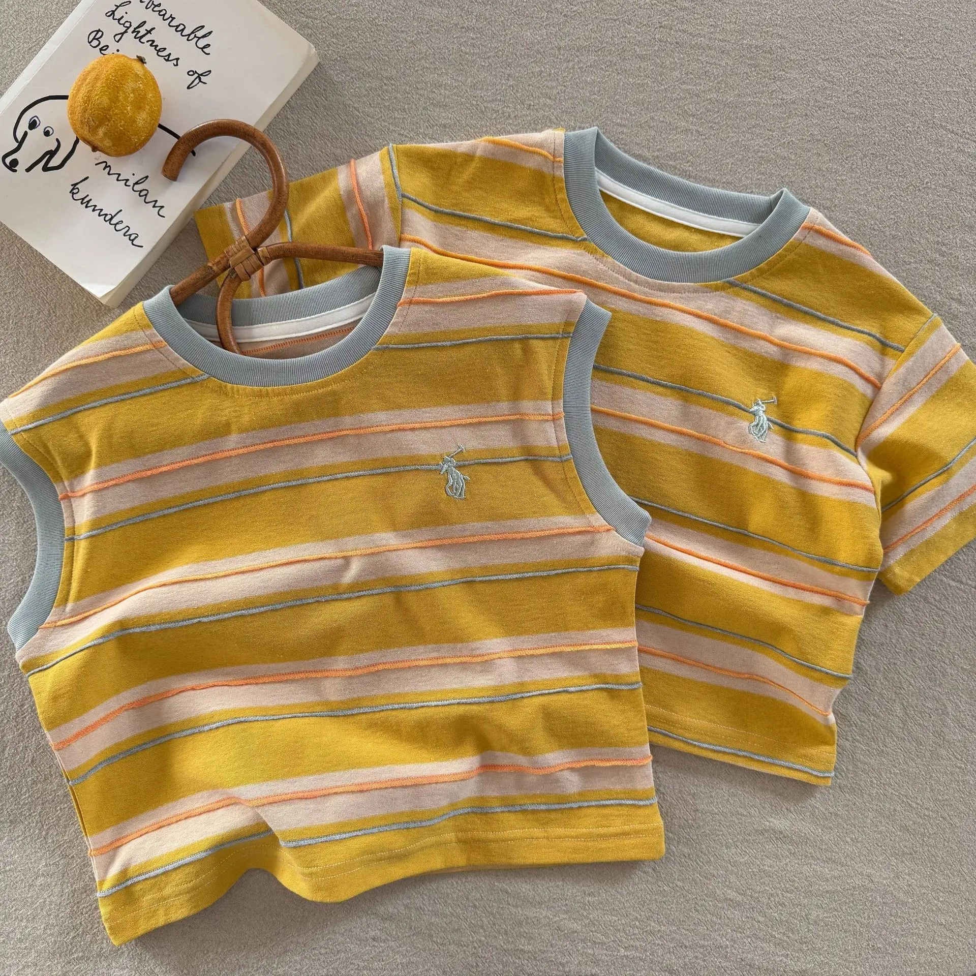 Children's Striped T-Shirt Yellow 2025 Summer — feature 4