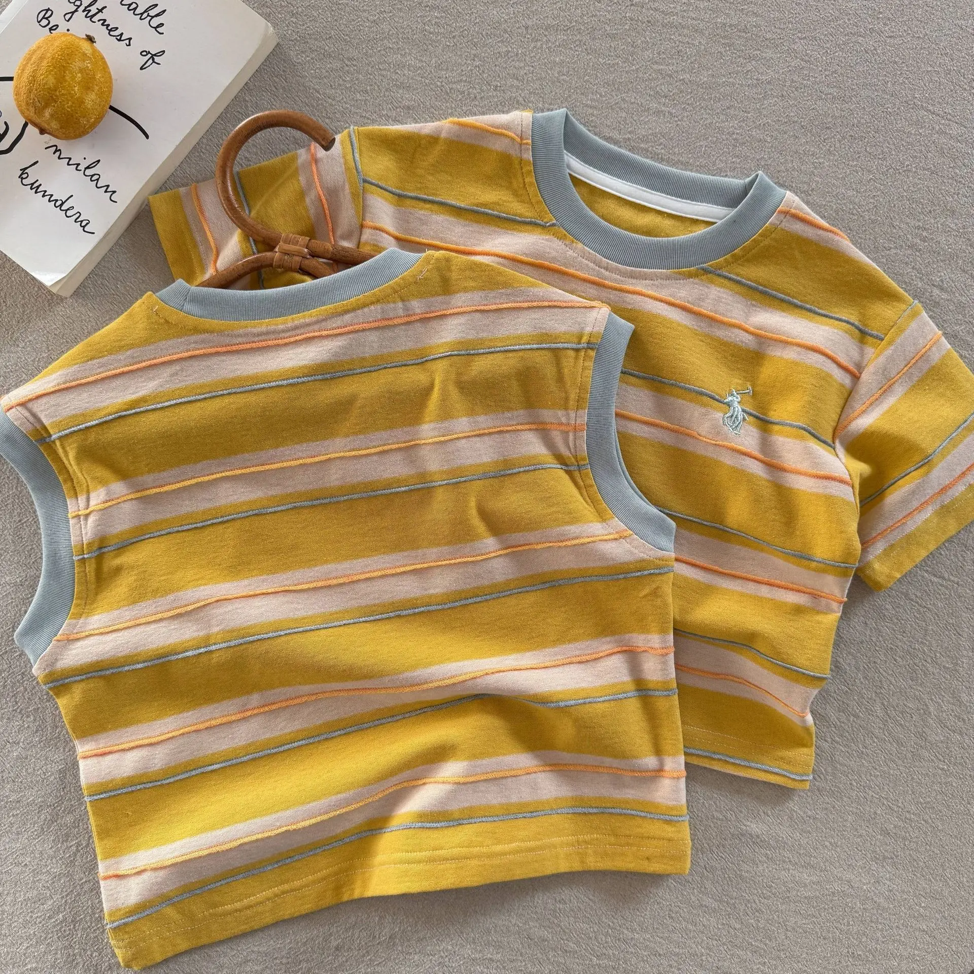 Children's Striped T-Shirt Yellow 2025 Summer — feature 6