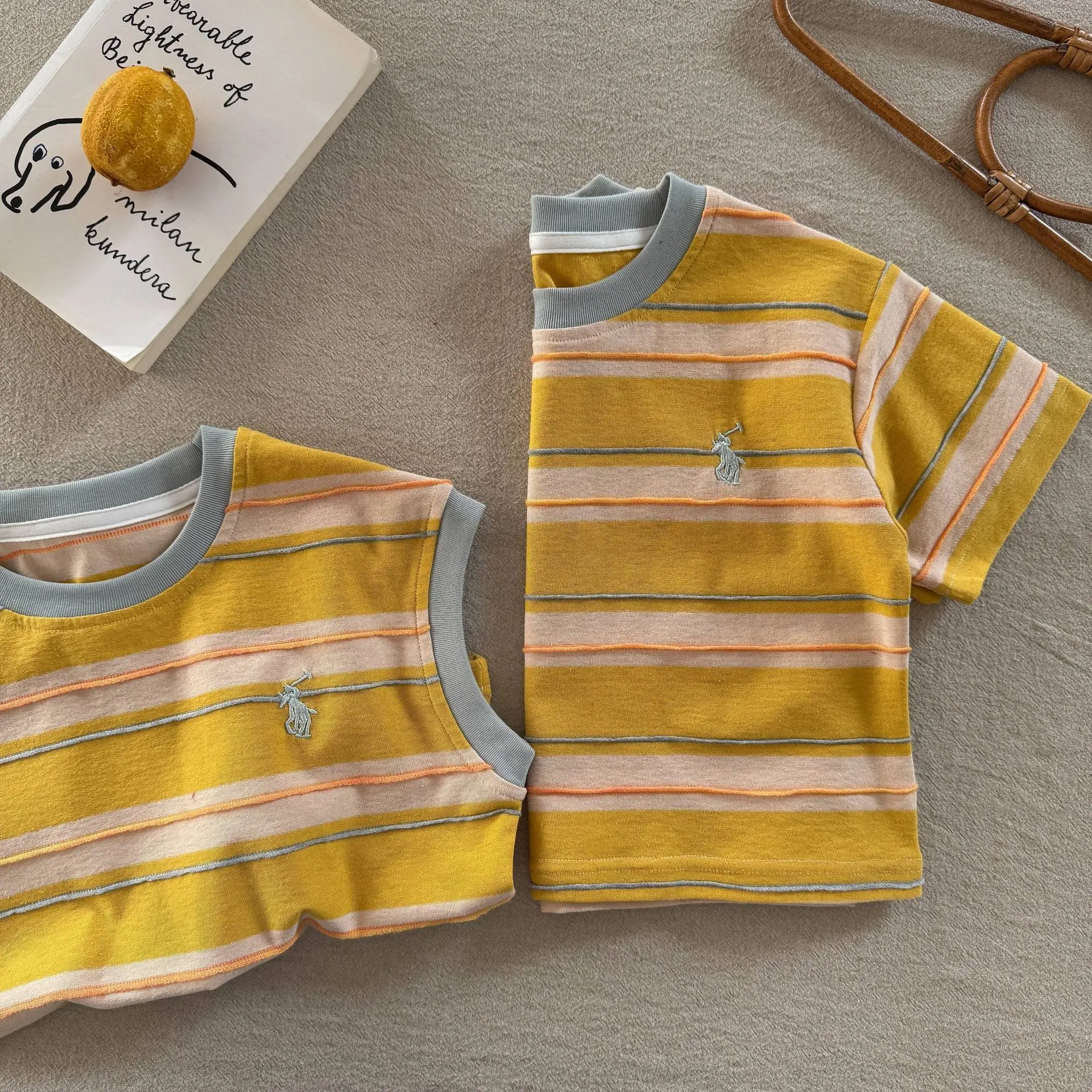 Children's Striped T-Shirt Yellow 2025 Summer — feature 7