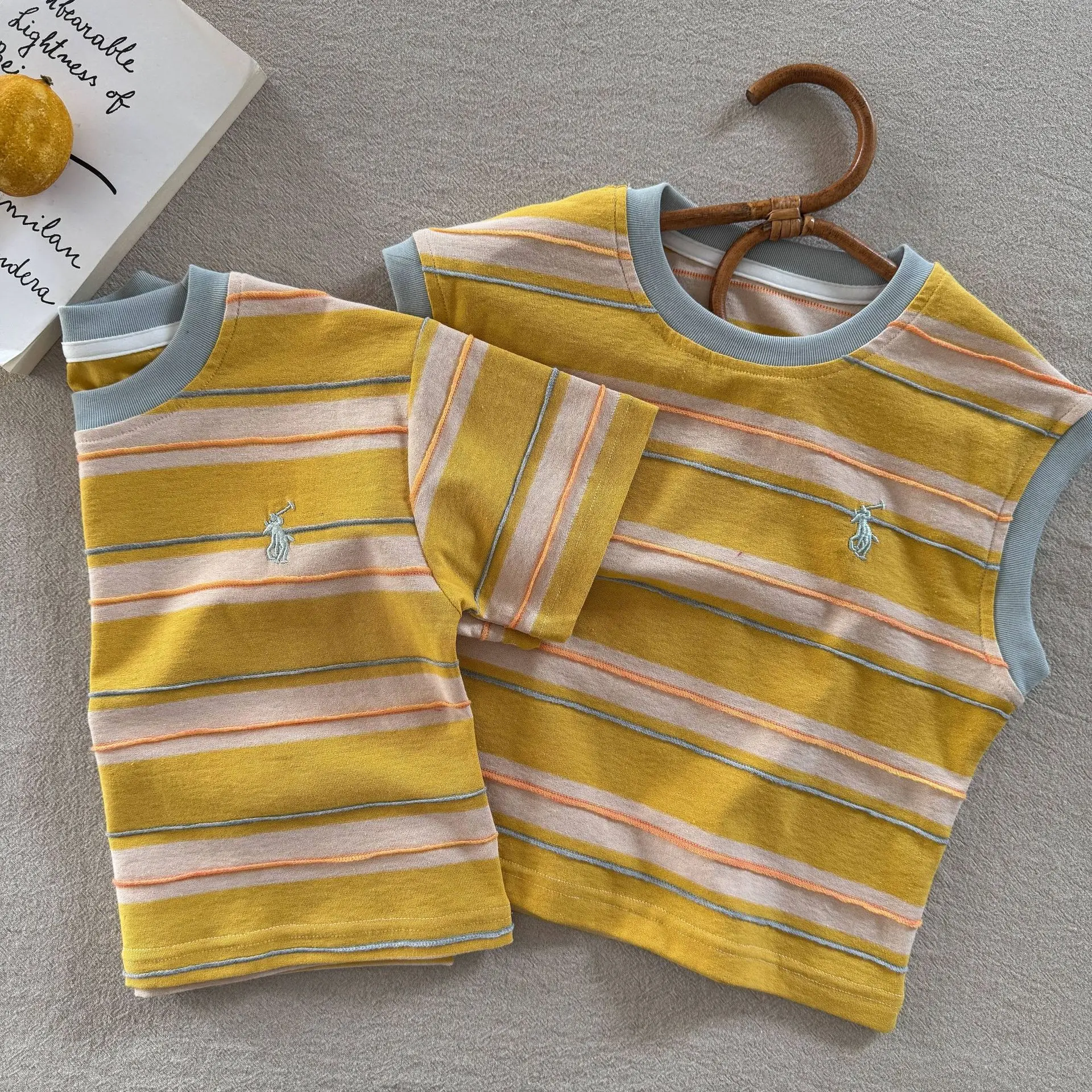 Children's Striped T-Shirt Yellow 2025 Summer — feature 8