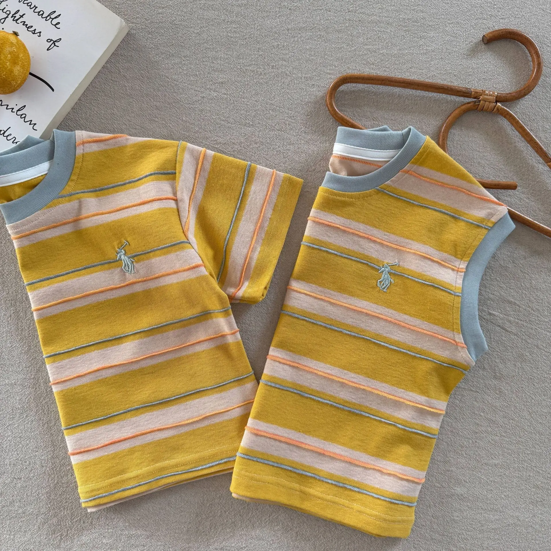 Children's Striped T-Shirt Yellow 2025 Summer — feature 9