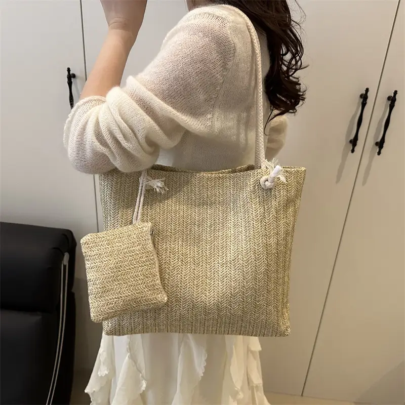 Women Straw Bag Set 2025 Casual Shoulder Tote - Image 4