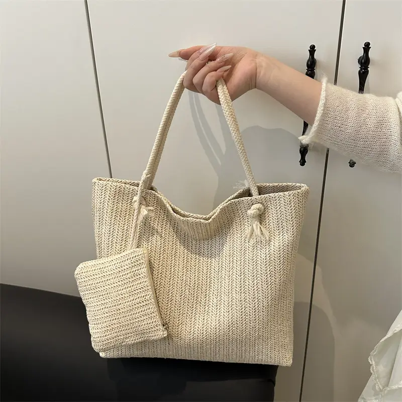 Women Straw Bag Set 2025 Casual Shoulder Tote - Image 5