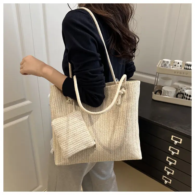 Women Straw Bag Set 2025 Casual Shoulder Tote — feature 14