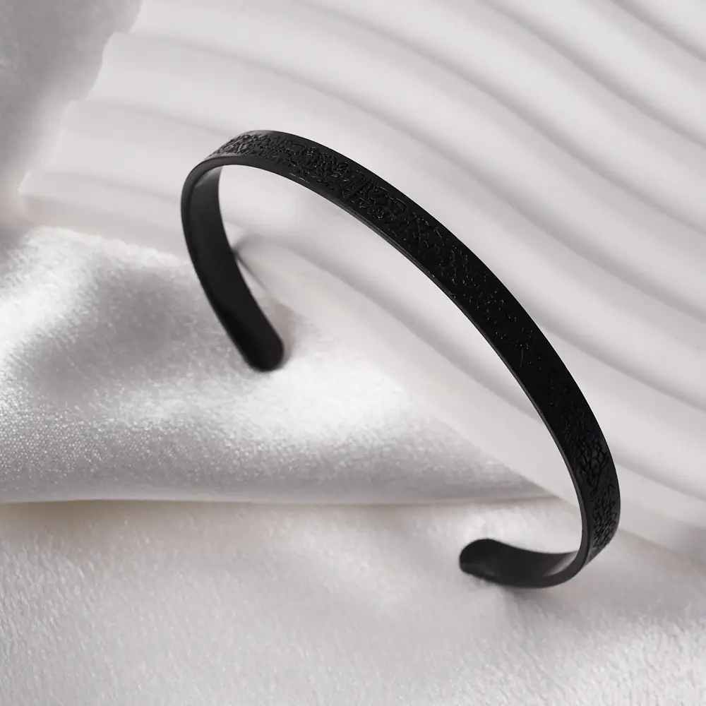 Cross-Border Ayatul Kursi C-Shaped Open Titanium Steel Women's Bracelet Arabic 6mm Stainless Steel Non-Fading Bracelet