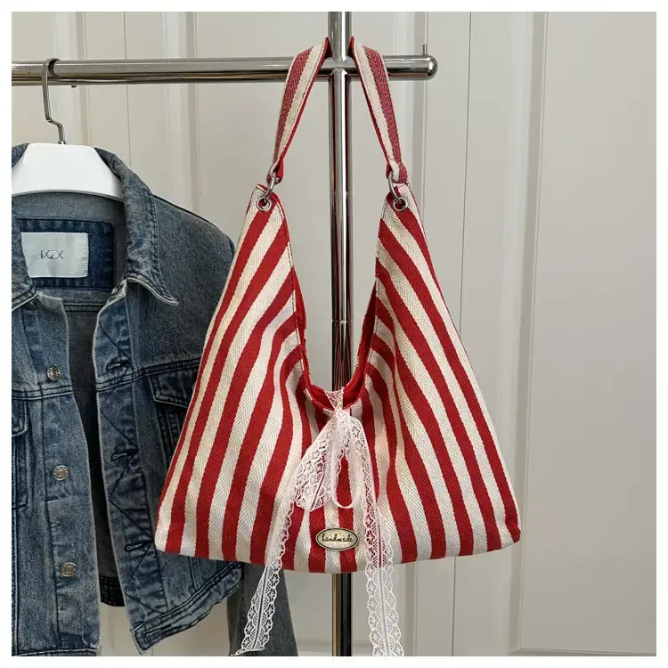 Striped Double Sided Tote Bag Black White — feature 21