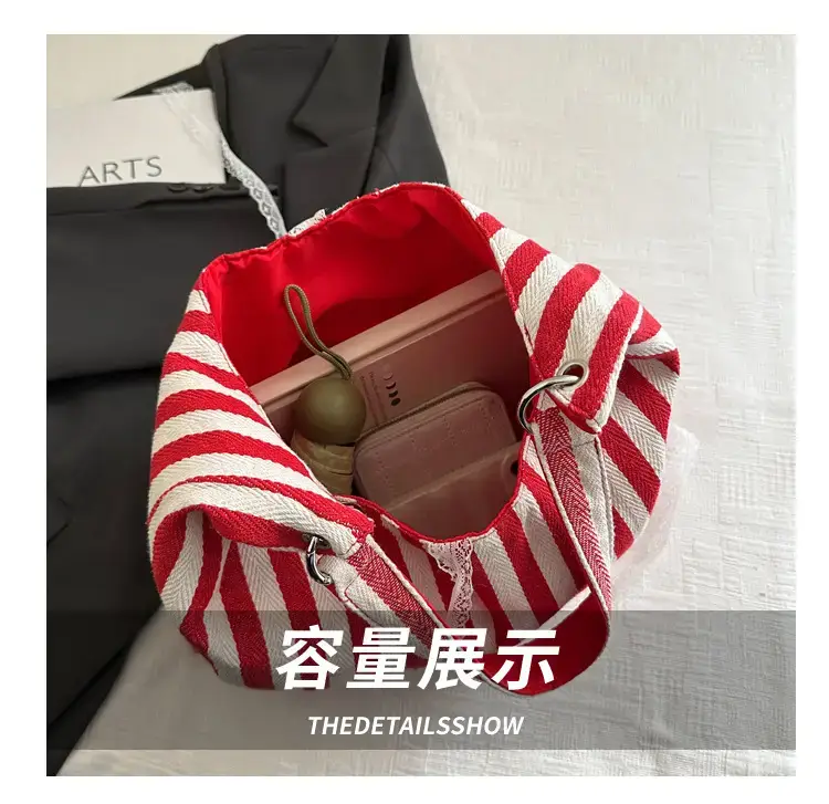 Striped Double Sided Tote Bag Black White — feature 5