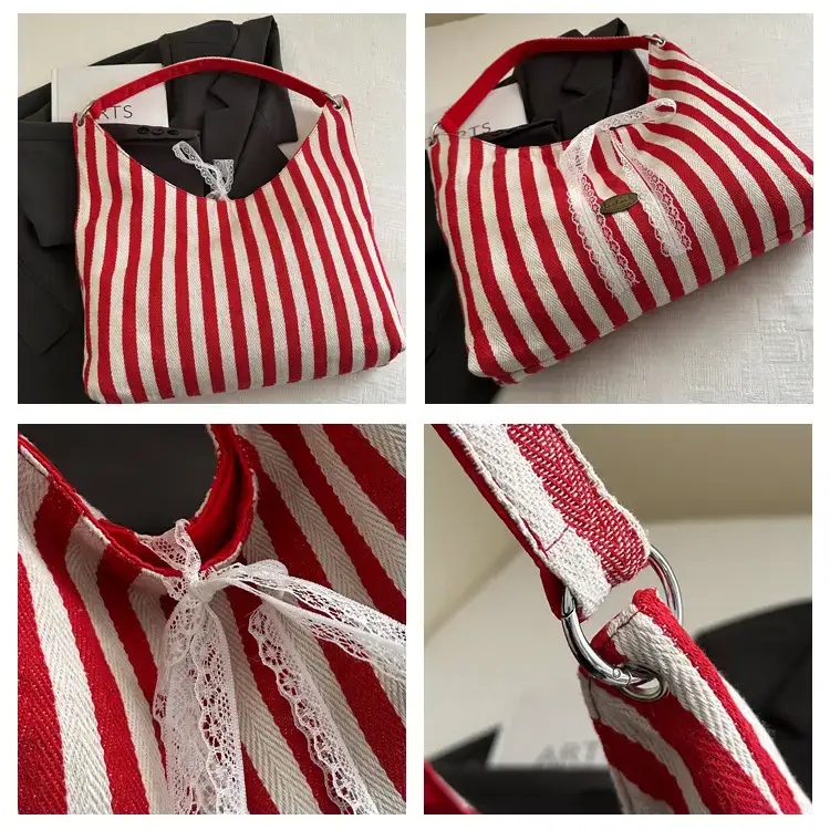 Striped Double Sided Tote Bag Black White — feature 6