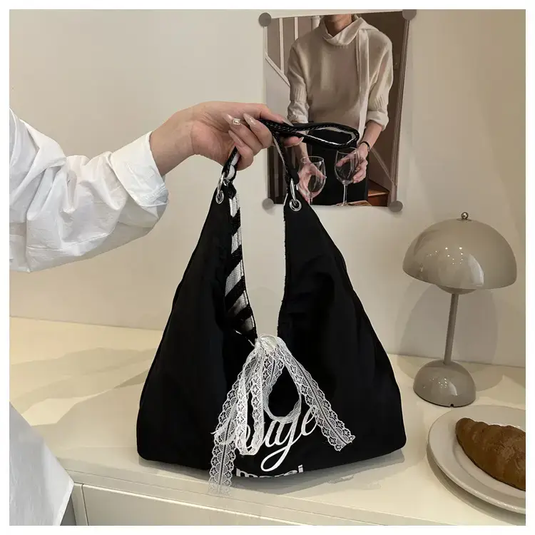 Striped Double Sided Tote Bag Black White — feature 9