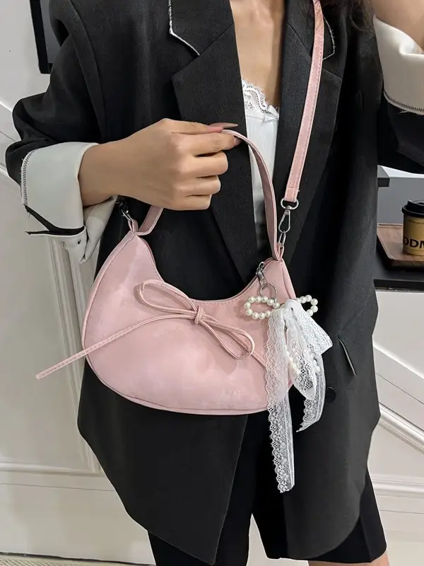 Women's Pink Bow Shoulder Crossbody Bag 2025 New Trendy - Image 9