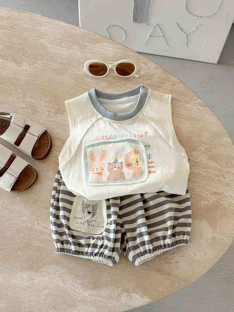 Baby Vest Sleeveless T-Shirt Cartoon Print Boys Summer Wear - Image 3