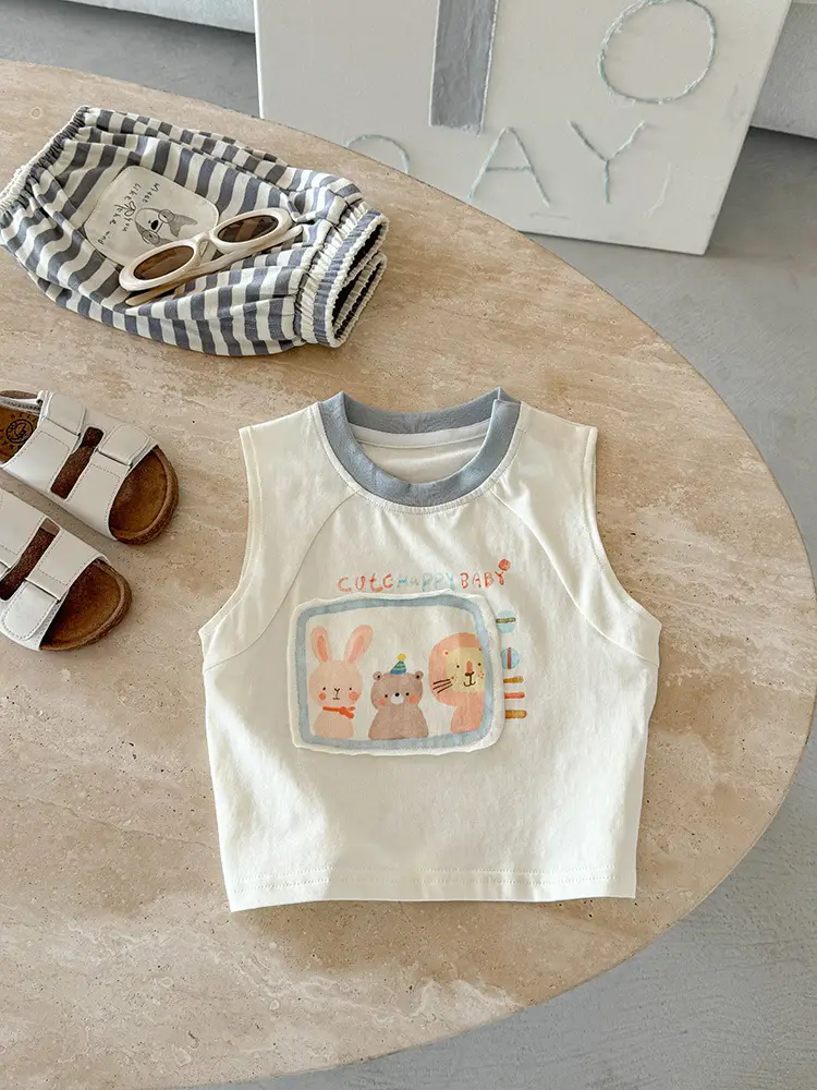 Baby Vest Sleeveless T-Shirt Cartoon Print Boys Summer Wear - Image 4