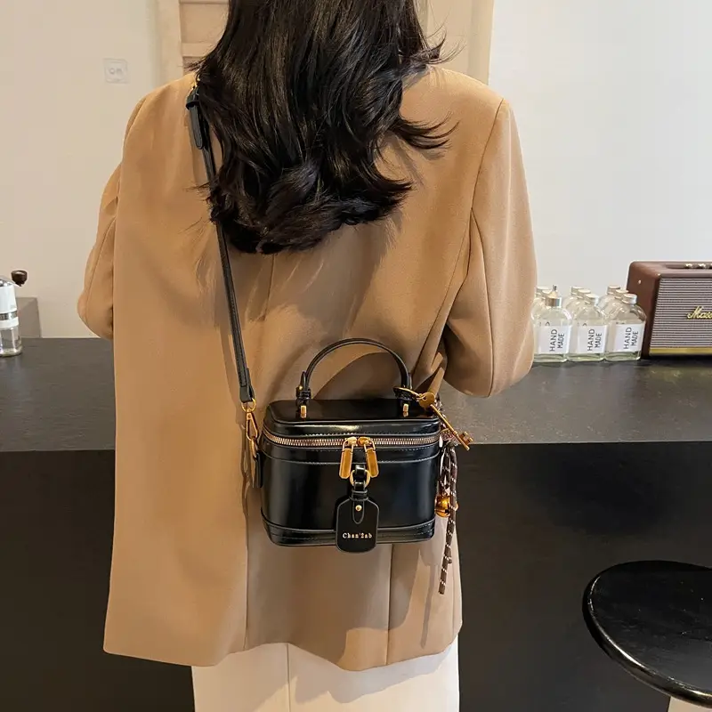 Brown Leather Crossbody Bag for Women with Gold Zippers - Image 7