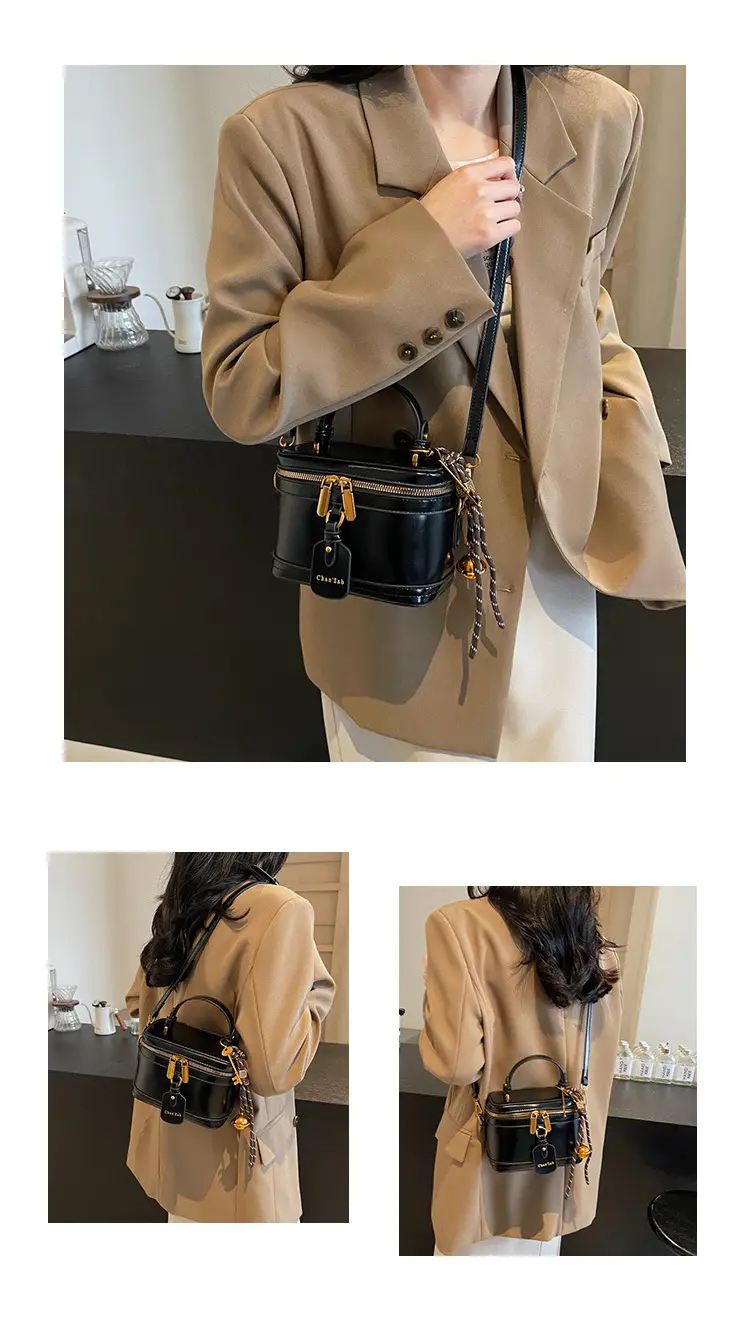 Brown Leather Crossbody Bag for Women with Gold Zippers — feature 12