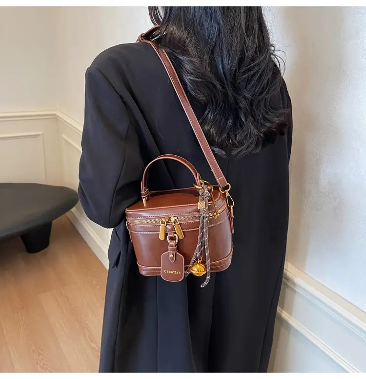 Brown Leather Crossbody Bag for Women with Gold Zippers — feature 25