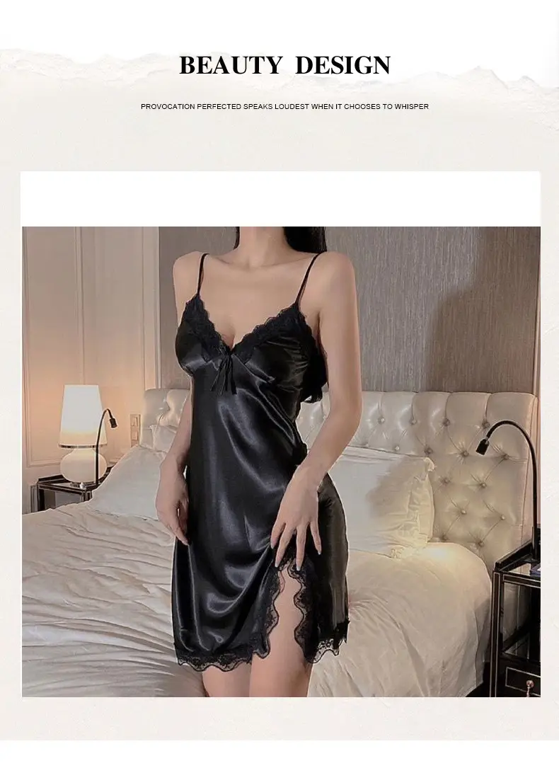 Spring and Summer New Private Lace Sexy Pajamas Women's Satin Chiffon Sling Nightgown Hot Temptation Home Clothes Pure Desire — feature 1