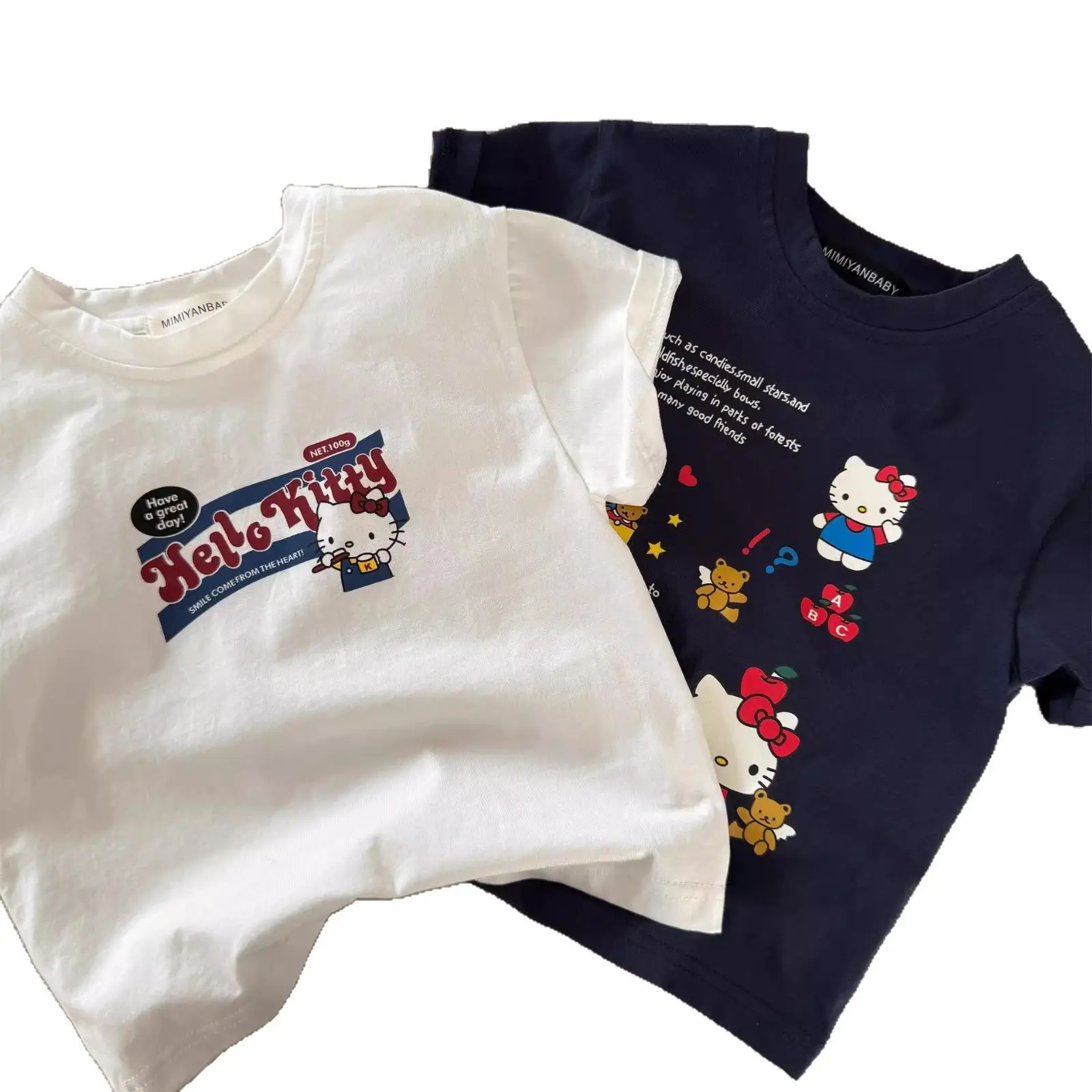 Children's Cartoon Kt Cat T-Shirt Navy White 2025 Summer - Image 7