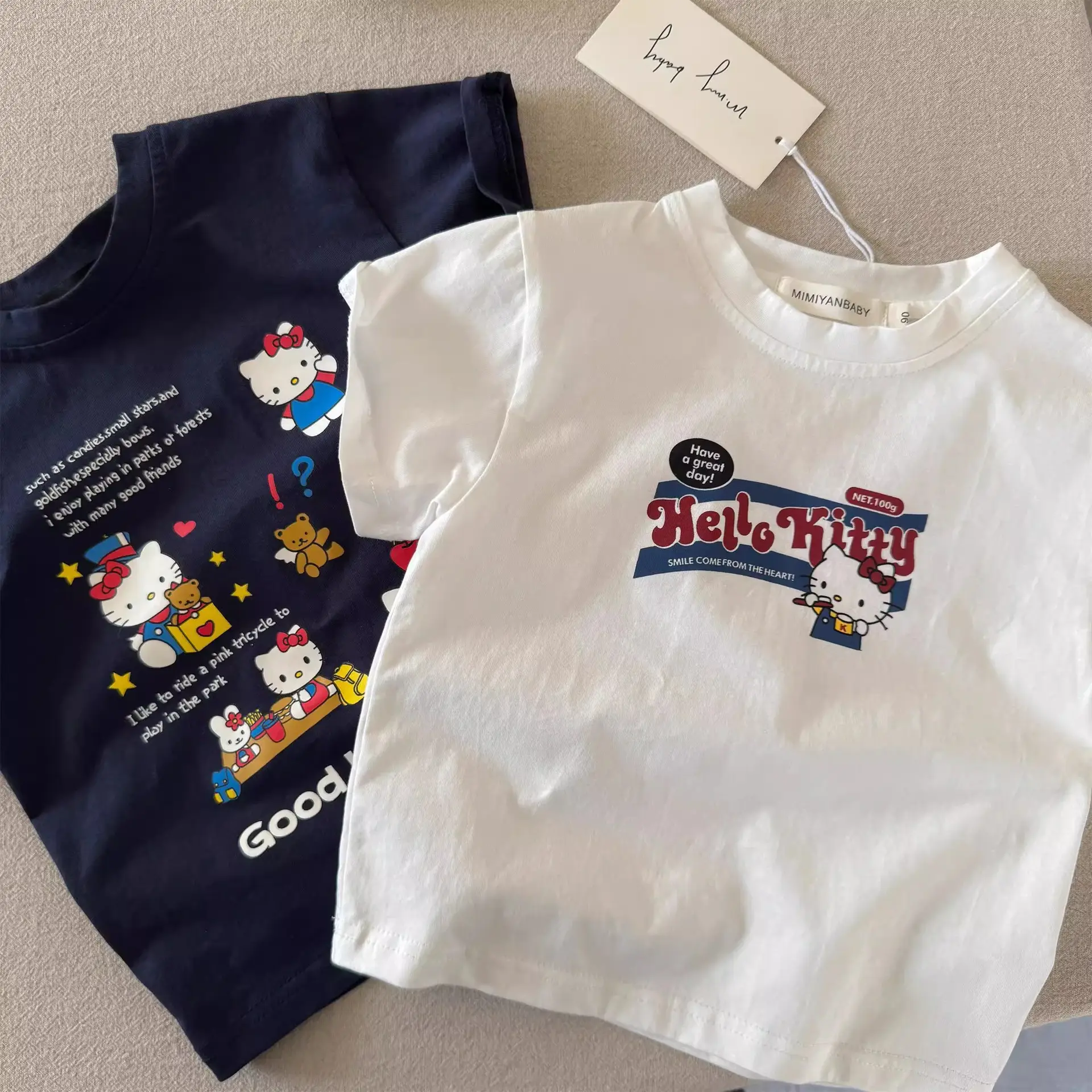 Children's Cartoon Kt Cat T-Shirt Navy White 2025 Summer — feature 14