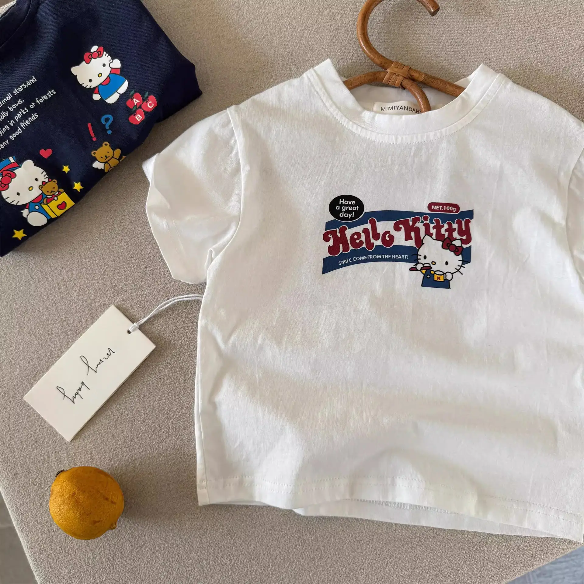 Children's Cartoon Kt Cat T-Shirt Navy White 2025 Summer — feature 16