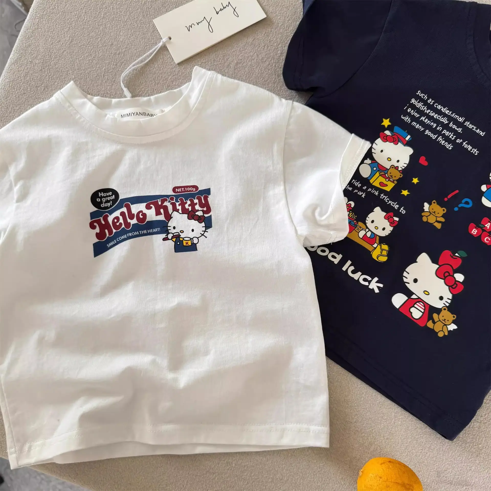 Children's Cartoon Kt Cat T-Shirt Navy White 2025 Summer — feature 17