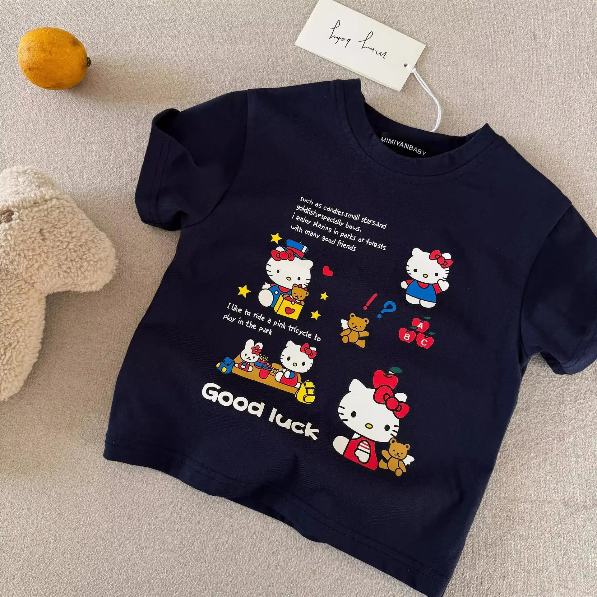 Children's Cartoon Kt Cat T-Shirt Navy White 2025 Summer — feature 20