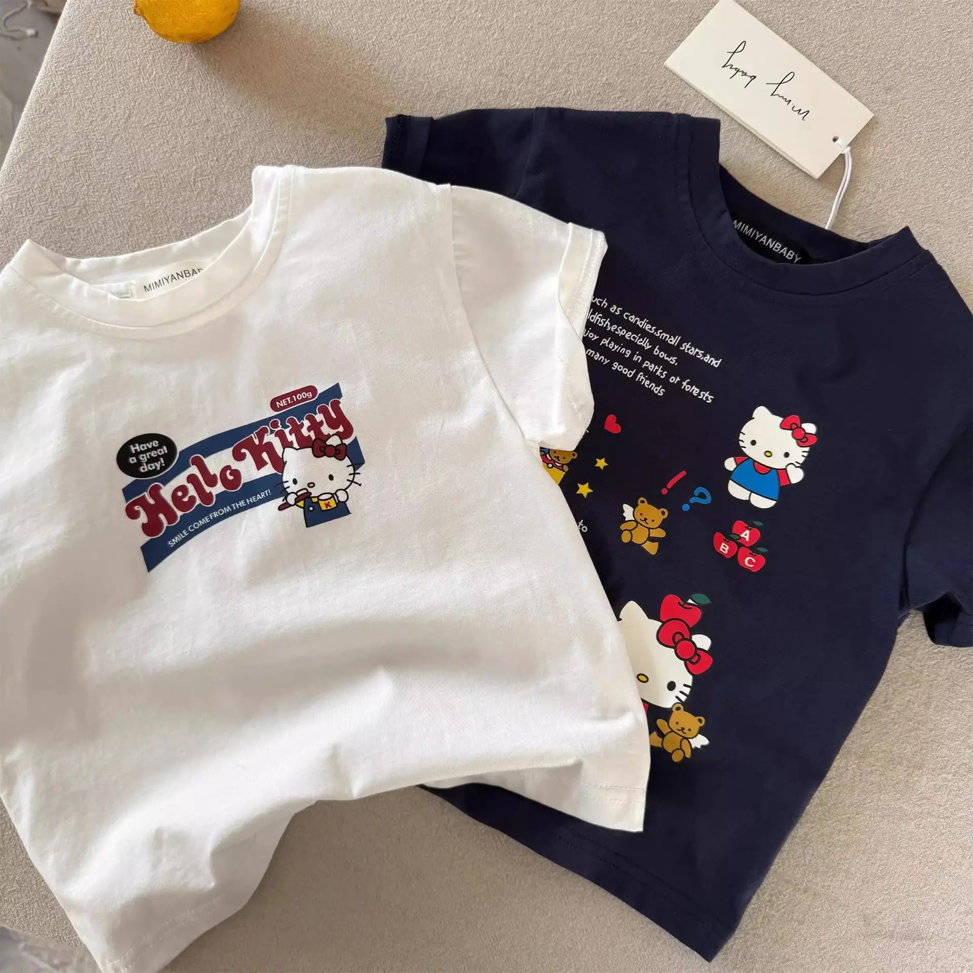 Children's Cartoon Kt Cat T-Shirt Navy White 2025 Summer — feature 21