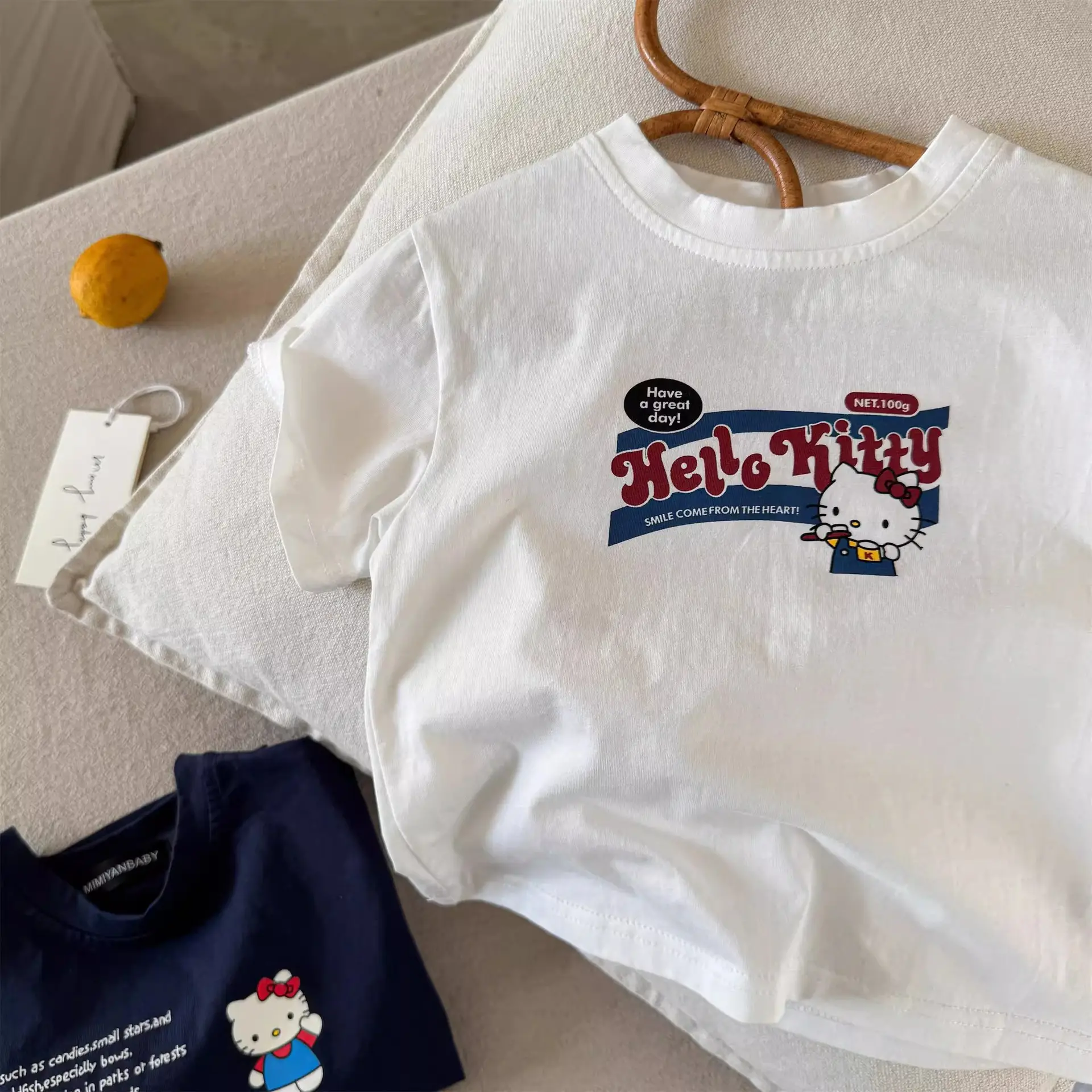 Children's Cartoon Kt Cat T-Shirt Navy White 2025 Summer — feature 23