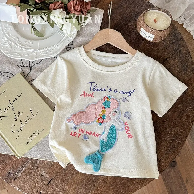 Children's Cartoon Kt Cat T-Shirt Navy White 2025 Summer - Image 2
