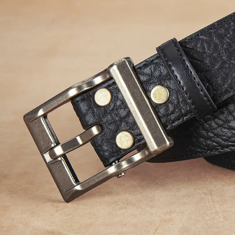 Men's Black Leather Belt with Silver Buckle - Image 2