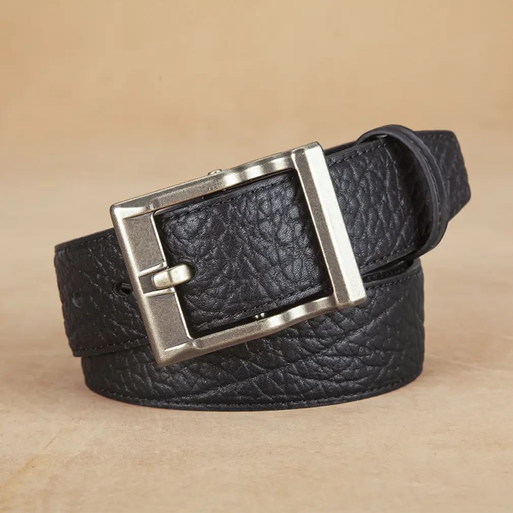 Men's Black Leather Belt with Silver Buckle - Image 4