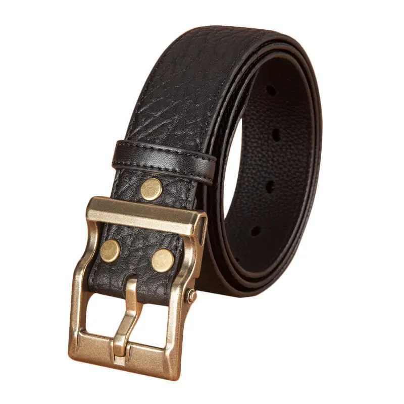 Men's Black Leather Belt with Silver Buckle - Image 5